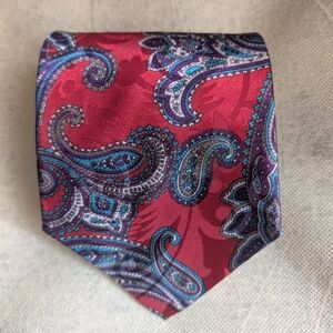 Oleg Cassini Red and Purple Paisley Pocket Square